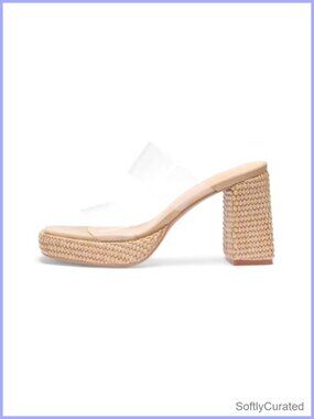 Raffia Chunky Platform Heeled Sandals Open Toe Slip On Summer Shoes